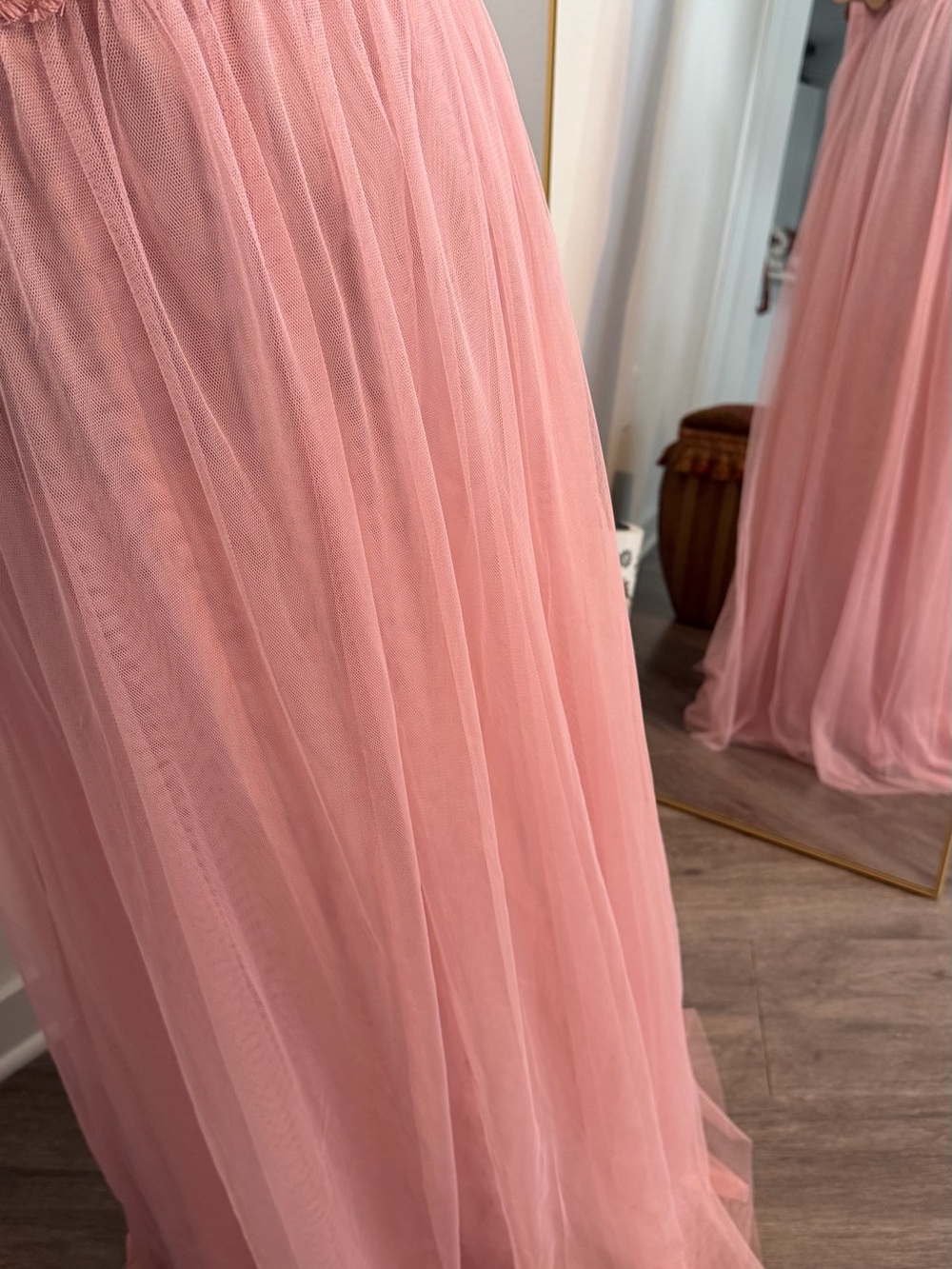 David's Bridal Blush Pink One-Shoulder Lace & Tulle Evening Dress - Picture 7 of 8